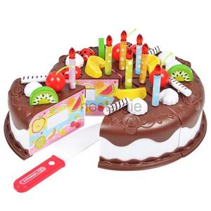 Cozinhas brincar de comida 37pcs Crianças jogam brinquedos de bolo de aniversário de chocolate para meninos cortando frutas cozinha diy fingir brincar de brinquedo educacional 2445