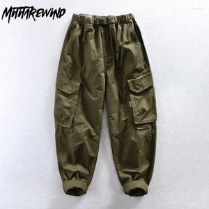 Men's Pants Japanese Trend In Man Spring High Street Army Green Cargo Outdoor Casual Big Pockets Elastic Waist Loose