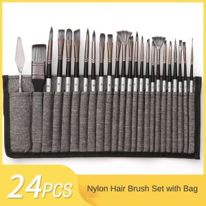 Faca 24pcs Nylong Hair Painting Brush Pen Set com Bolsa de Bolsa de Desenho Aquarque