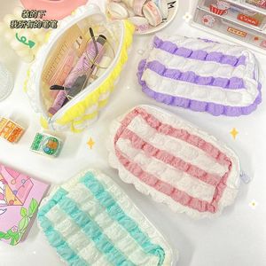 Storage Bags Candy Color Stripe Colorblock Bag Student Fashion Large Capacity Bubble Cloud Stationery Pencil Case Cosmetic Pouch