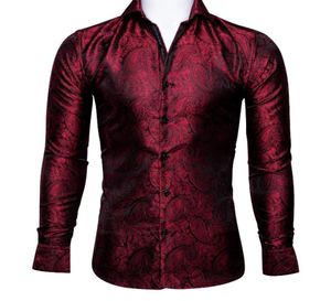 Men039s Dress Shirts BarryWang Luxury Red Paisley Silk Men Long Sleeve Casual Flower For Designer Fit Shirt BCY0026Men039s2216473