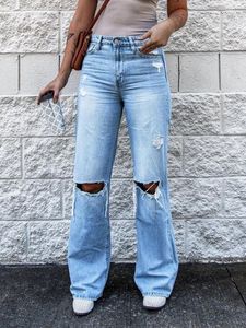 Jeans femininos Mulheres folggias rasgadas Lady Punk Loose Hole de jeans de boneca