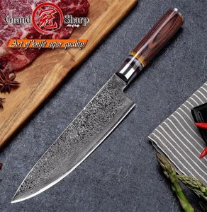 Grandsharp 67 Katmanlar Japon Şam Çelik Şam Şef Bıçağı VG10 Blade Şam Mutfak Bıçakları Pakka Tutuk Pro Şef Knife1889778