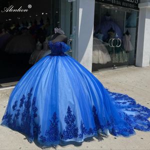 Elegant Off Shoulder Sleeves Sweetheart Ball Gown Quinceanera Dresses Beading Pearls Appliques Lace Prom Evening Party Pageant Birthday Gowns Uniquisite Train