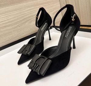 Designer Suede letter buckle pumps shoes Women embroidery Business Party Wedding Stiletto shoes high heel wedding shoes for bride Evening Party prom dress shoes