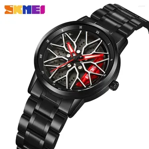 Armbandsur Skmei Wheel Men's Luxury Watch Waterproof Rotary Sport Car Rim Man Högkvalitativ modeförsäljning av kvartsklockor