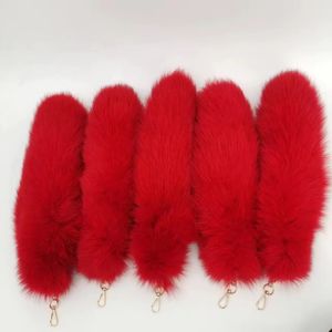 Wholesale 50Pcs/lot 40cm/16" Red Real Fox Fur Tail Keychain Dyed From Natural Blue Fox Tail Cosplay Toy Bag Charm Pendant