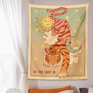 Tarot Tiger Wandteppich Wand Hängende Sonnenmondstern Wandkunst Wandwandisch für Wohnzimmer Schlafzimmer Zimmer Dekor Wandkunst Decke 240328