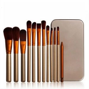 12pcs Professional Naked3 Make -up -Pinsel -Werkzeuge Make -up -Pinsel -Kits Lidschattenpinsel Goldene Pinsel mit Metallbox 240403