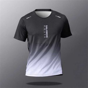 メンズTシャツファッショングラディエントプリントTシャツ男性のための夏の通気性半袖トップアウトドアランフィットネススポーツTシャツルーズオネックティー2443