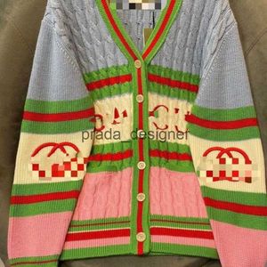 Joint new women's casual color matching stripes embroidered mid-length knitted cardigan coat women W-N7362