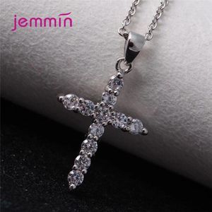 Anhänger Halskette Mode 925 Sterling Silber Kreuz Christus Jesus Halskette Religion Frauen Kristall Strass CZ Seitwärtshalter Juwely