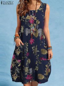 Zanzea Bohemian Beach sukienka Summer Vintage w kwiecistym nadruku Sundres bez rękawów szlafroki świąteczne sarafans 240323
