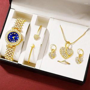 Wristwatches Women Watch Gold Ring Necklace Earrings Bracelet Set Diamond Fashion Wristwatch Female Casual Ladies Quartz Watches Jewelry