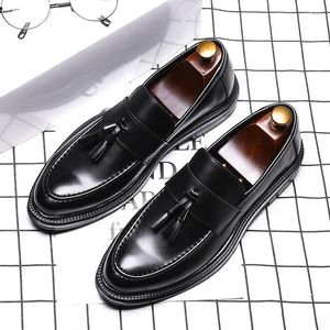 Casual Shoes Men's Business Office Formal Dress Soft Leather Tassels Slip-On Lazy Shoe Smoking Slippers Gentleman Loafers Black