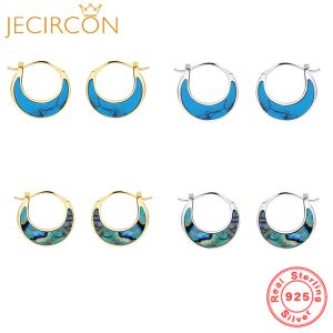 Earrings JECIRCON 925 Sterling Silver Vintage Abalone Shell Crescent Hoop Earrings for Women Trend Fashion SemiRound Turquoise Earrings