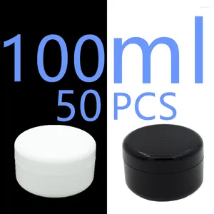 Storage Bottles 50PCS 100ml White Black Plastic Cosmetic Cream Jar With Transparent Inner Pull Lid Filling Travel Bottle Empty Small