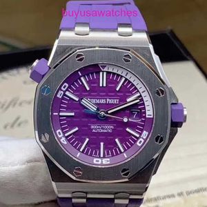 AP Casual Wrist Watch Royal Oak Offshore Series 15710ST edição limitada Back roxo Back transparente masculina lazer