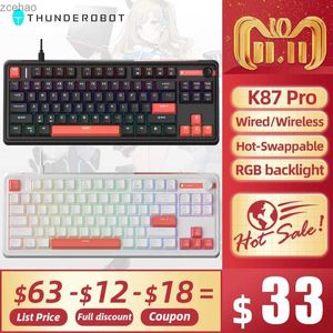Keyboards K87Pro Mechanical Keyboard THUNDEROBOT 87 Keys RGB Hot Swappable Red Switch 2.4G Wireless Keyboard Bluetooth for Win/Mac/iPadL2404