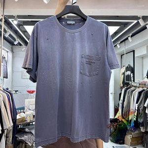 Erkek Tişörtleri Yıkanmış Erd Delik Gömle Erkek Kadın Kalite Retro Cep Tee Üst Büyük Boy T-Shirt