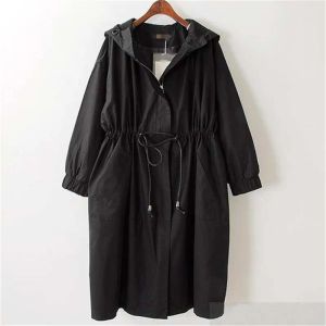 Boots 2023 Spring Autumn Windbreaker Large Size Women Clothing Outerwear Hooded Slim Long Trench Coats Black Oversized Winter G632