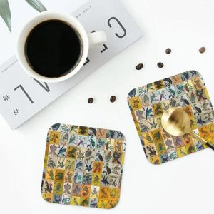 Tischmatten Mah Jongg Birds Coasters Küchen -Placemat wasserdichte Isolierung Tasse Kaffee für Dekor Home Table Cads Set von 4