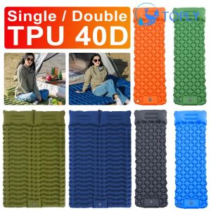 Mat Double Sleeping Pad for Camping Inflatable Mattress with Pillow Outdoor Mat Bed Cushion Builtin Pump 2 Person for Travel Hiking