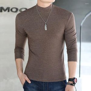 Men's T Shirts 2024 Autumn Winter Slim Fit Turtleneck långärmad tee manlig fast färg Basic Plain Topps Casual Cotton T-shirt F305