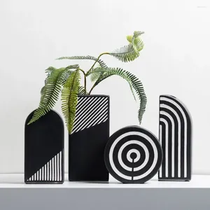 Vasen Einfache Vase Schwarz-Weiß-Streifen Keramikblume Kreative Heimdekoration Wohnzimmereinrichtung