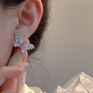 Brincos de costas clipe de borboleta de zircão brilhante para mulheres flores simples cartilagem de cartilagem jóias de casamento de noiva