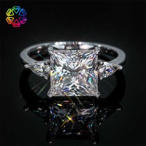 Mosang Stone Womens Ring 4 Princess Square Male Female Pair Ring 925 Silver Plated Platinum Set Wedding Ring Unique Design 4YHM