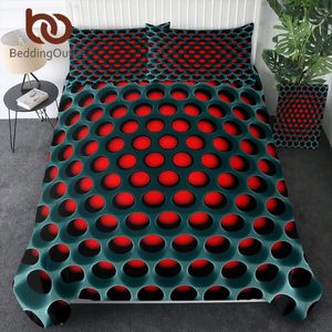 Bedding Sets BeddingOutlet Geometry Duvet Cover Honeycomb Coal Round Hole Red Light Polyester Comforter Set With Pilowcases