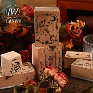Briefmarken Jianwu 6 PCs/Set Rose Prince Serie Vintage Holzstempel Stempel Set Creative DIY Journal Druckdekoration Material Schreibweise