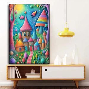 Kolorowe domy i zamki Dolina Forest Landscape Diamond Paint 5D DIY Pełna okrągłe mozaiki haft haftowy Dekor HEATE DEKADY 240420