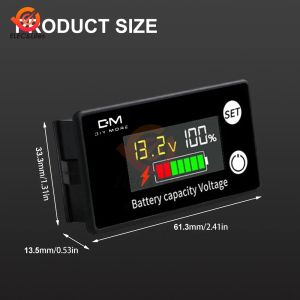 DC Battery Voltmeter DC 8V-100V 6133A LCD Battery Capacity Indicator Power Meter Lithium LiFePO4 lead-acid cell 12V 24V 48V