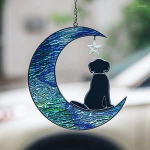 Dekorativa figurer Pet Dog Commemorative Pendant Moon Star Creative Colorful Water Textured Glass Window Room Decoration