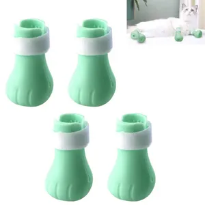 Dog Apparel 4pcs Pet Cat Claw Covers Anti-scratch Adjustable Food Grade Silicone Boot Foot Cover Bath Supplies
