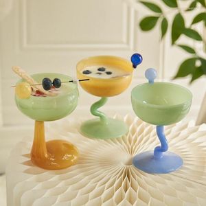 Wine Glasses Creative Colored Glass Goblet Ice Cream Bowl Cup Cold Drink Fruit Tea Dessert Decorative