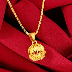 Plated Real 24K Gold Necklace Embroidered Ball Round Pendant Thailand Live Broadcast Many of the Same Pure 999 18K Gold Jewelry