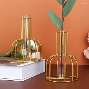 Vases Creative Flower Heavy Duty Glass Tube With Metal Stand Portable Universal Desktop Plant Display Vase For Home Decor