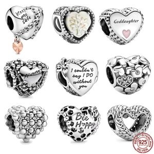 Hot Sale 925 Sterling Silver OpenWork Heart Family Tree Heart Footprint Charm Pärlor Fit Original Pandora Armband Smyckespresent