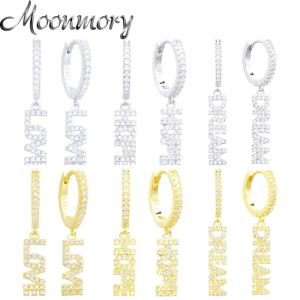 Küpe Moonmory 925 STERLING Gümüş Hope Dream Love Love Coute Küpe Kadınlar İçin CZ Crystal Piercing Europe Pop Mücevher Noel Hediyeleri