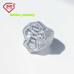 Passa Diamond Tester Anello trasversale moissanite 925 Sterling Shiover completamente ghiacciato VVS Baguette Diamond Moissanite Anello