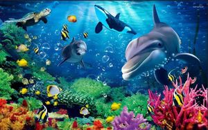 Обои 3D стереоскопический телевизионный фон подводный мир дельфинов обои обои ландшафт дома украшение