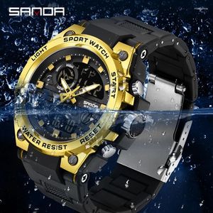 Armbanduhr Sanda Herren Uhren Sport im Freien wasserdichte Militär Handgelenk Taktik LED Alarm Stoppuhr 2024 Fashion Clock 9011