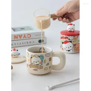 Tazze kawaii bubu e dudu tazza in ceramica con cucchiaio di coperchio cartone animato panda tazza d'acqua simpatica amanti bevande bevande regalo regalo di compleanno