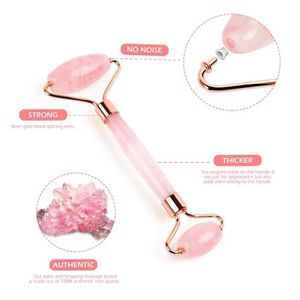 Massagestenar Rocks Natural Rose Quartz Roller Facial Jade Roller Stone Gua Sha Scraper Face Lyft Massage Skin Eye Body Massager Beauty Care Tool 2445