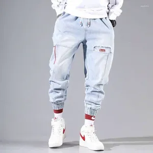 Calça de rua masculina Jeans Hip Hip Hop Jeans Elastic Baggy Harem Sports Male Joggers Moda Coreana Denim com faixas