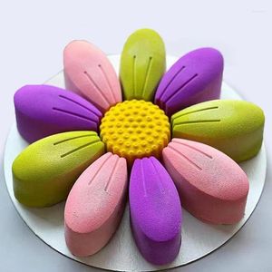 Moldes de cozimento 9-petal crisântemo design bolo de bolo Flor Silicone Molds Daisy Mousse Ferramentas de sobremesas de cozinha Bakeware