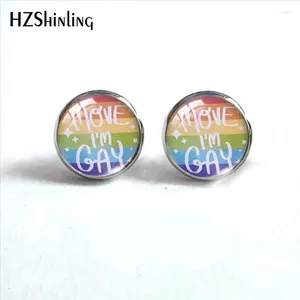Brincos de garanhão 12mm redondo desenho animado homo eu sou gay bi orgulho cabochão de vidro joias de orelha feitas à mão para mulheres